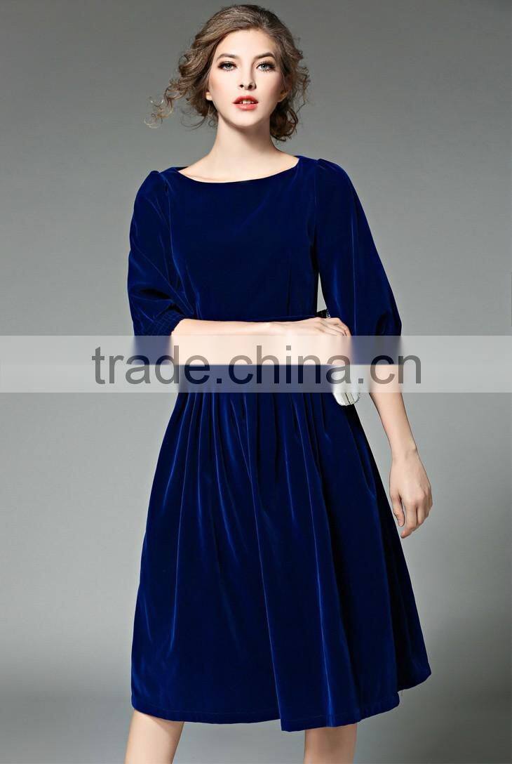 Ladies royal-blue/red bouffant pleuche dress with zipper back