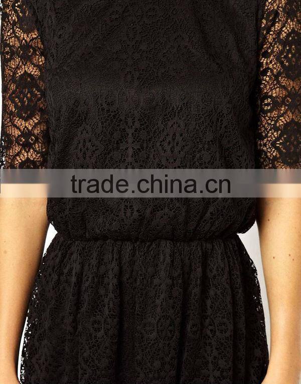 Red Skater Dress In Lace With Wrap Back