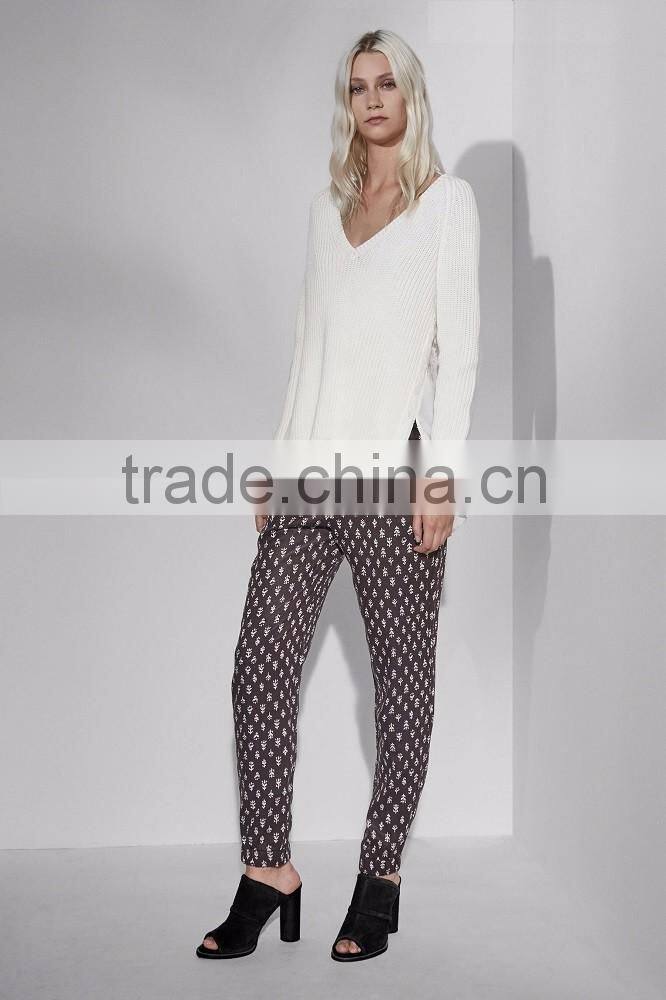 Fashion Women Knit Top Sweater With Lace Trim Pullover