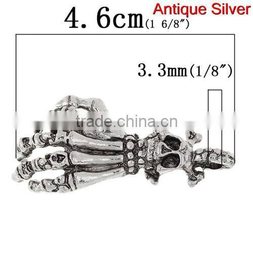 Charm Pendants Skeleton Hand Antique Silver Skull Halloween Ornaments 4.6cmx2.4cm