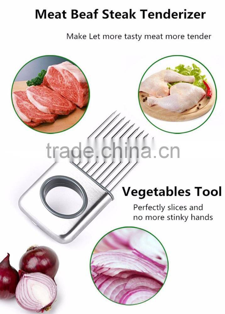 Fruit Vegetable Tools Stainless Steel Onion Holder Slicer Kitchen Gadgets Easy Cut Tomato Meat Tenderizer Onion Holder Fork