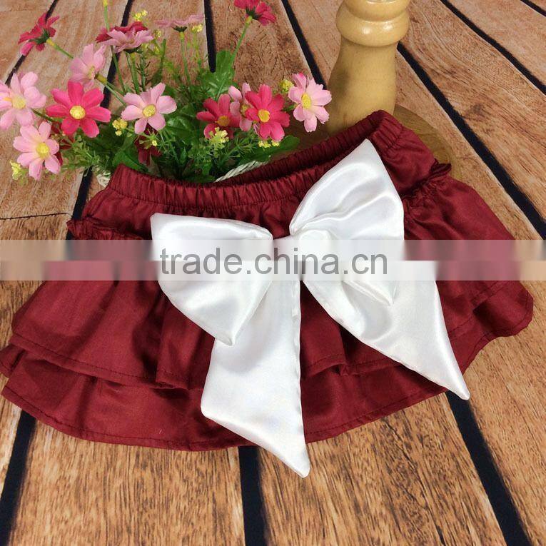 The newest design for baby girl ruffle raglan blue color elastic tutu divided skirt with big bowknot plain color adorable pants