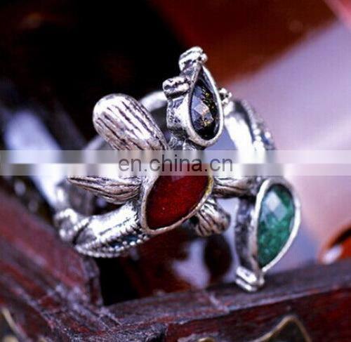 Fashion New Personality Vintage Colorful Gem Leaf Women's Alloy Finger Ring