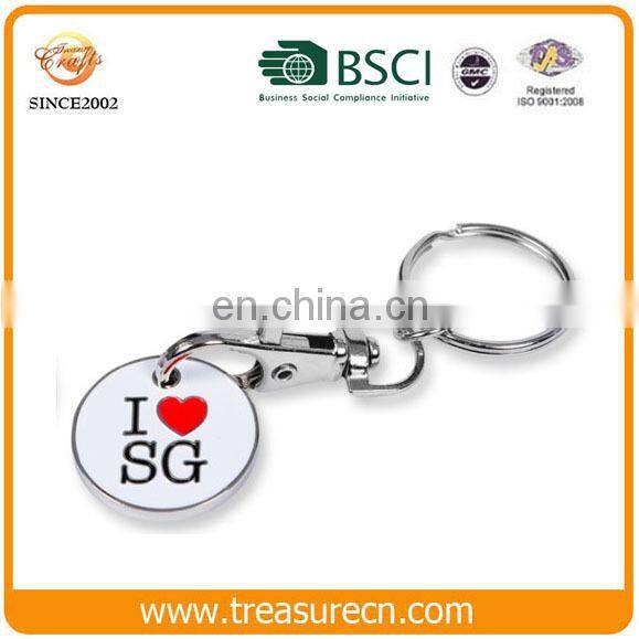 Top quality cheap metal coin holder keychain with sticker logo