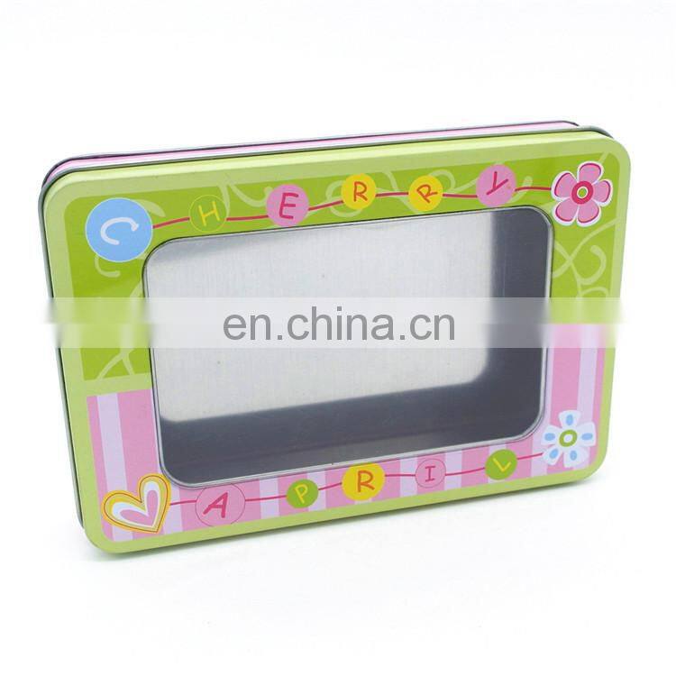 Cheap tin packaging box with pvc window on top for chocolate or tea or cake storage