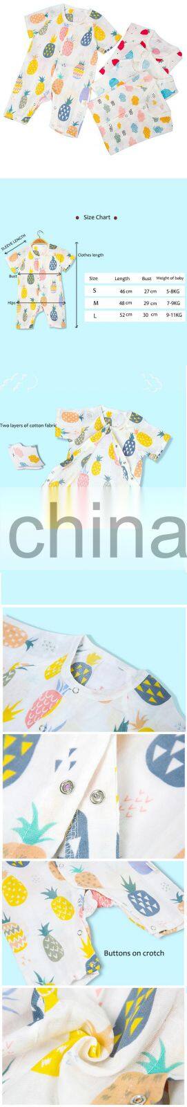 Short Sleeve Muslin Cotton Unisex Baby Romper Clothes for Newborn Infant with Button Summer