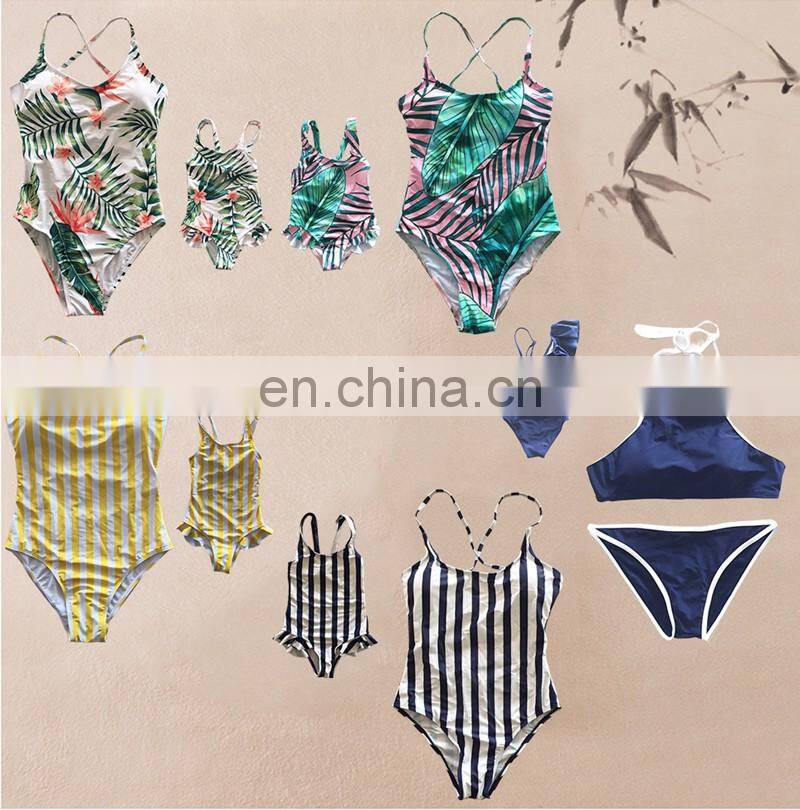 2019 SUMMER New Family Matching Mom Girls Bathing Suit striped floral Mommy and Me Swimsuit Swimwear Bikini set