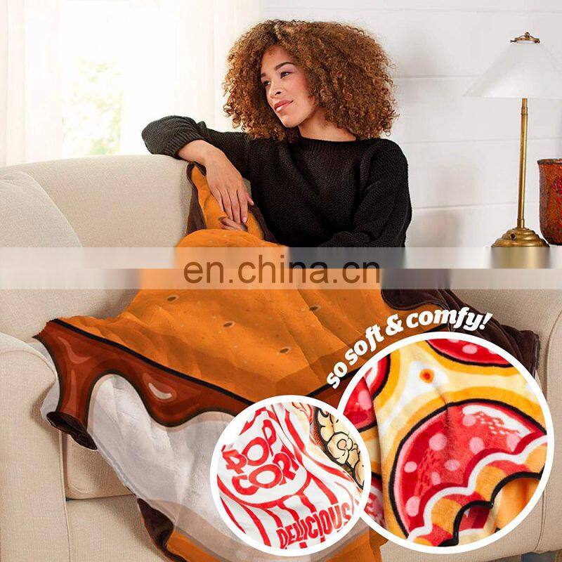 High Quality Fuzzy Pizza Shape Sublimation Blanket Funny Blankets