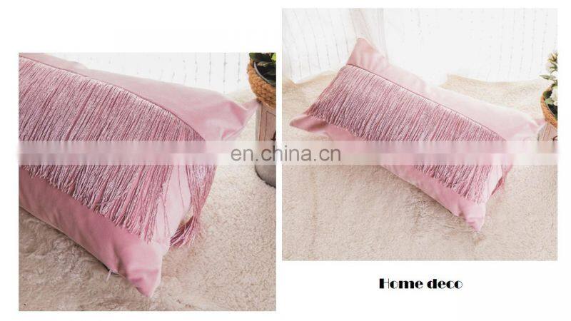 Luxury Modern 100%Polyester Velvet Pillow Cushion with Fringe Tassels for home deco