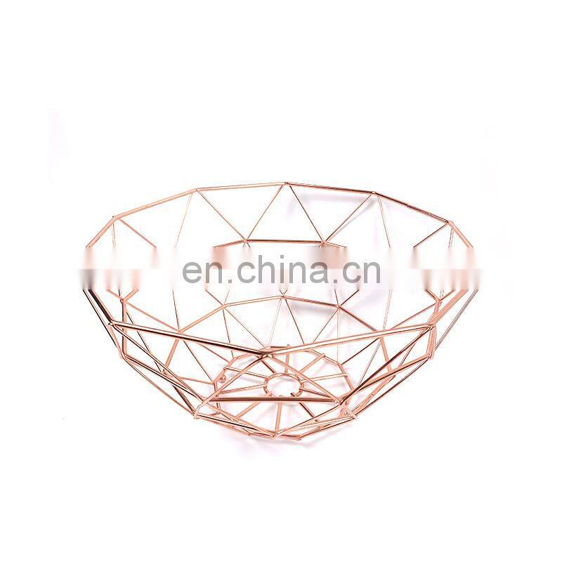 fruit basket bowl storage tray container kitchen round iron wire gold metal fruit basket