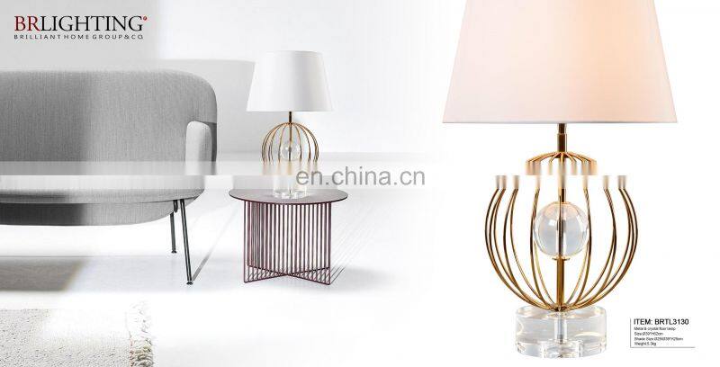 Modern Design K9 Crystal Golden Metal Glass Wafer Buffet Table Lamps For Interior Lighting