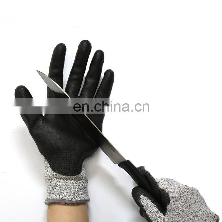CE Certificated PU Palm Fit Anti-Cut Gloves Polyurethane Coated Cut Resistant Gloves Protective Hands For Construction