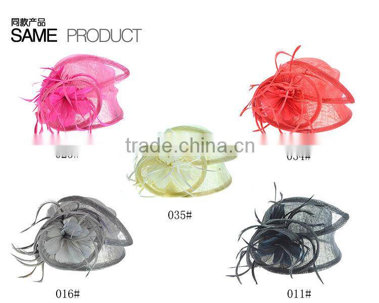 2015 Fashion Wedding Party Sinamay Hat With Feather Church Sinamay Hat
