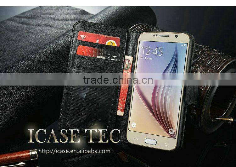2 in 1 Crazy Horse Leather Wallet Case for Samsung Galaxy S6 Case Cover