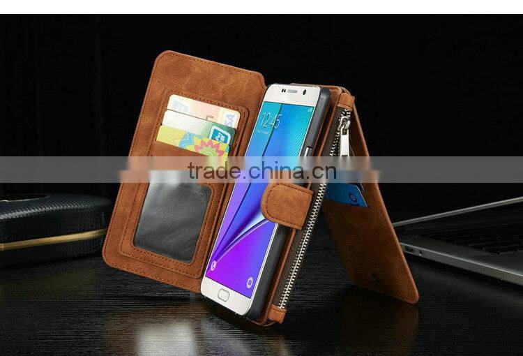 best sale genuine leather for Samsung NOTE 5 case, for Samsung NOTE 5 detachable wallet case