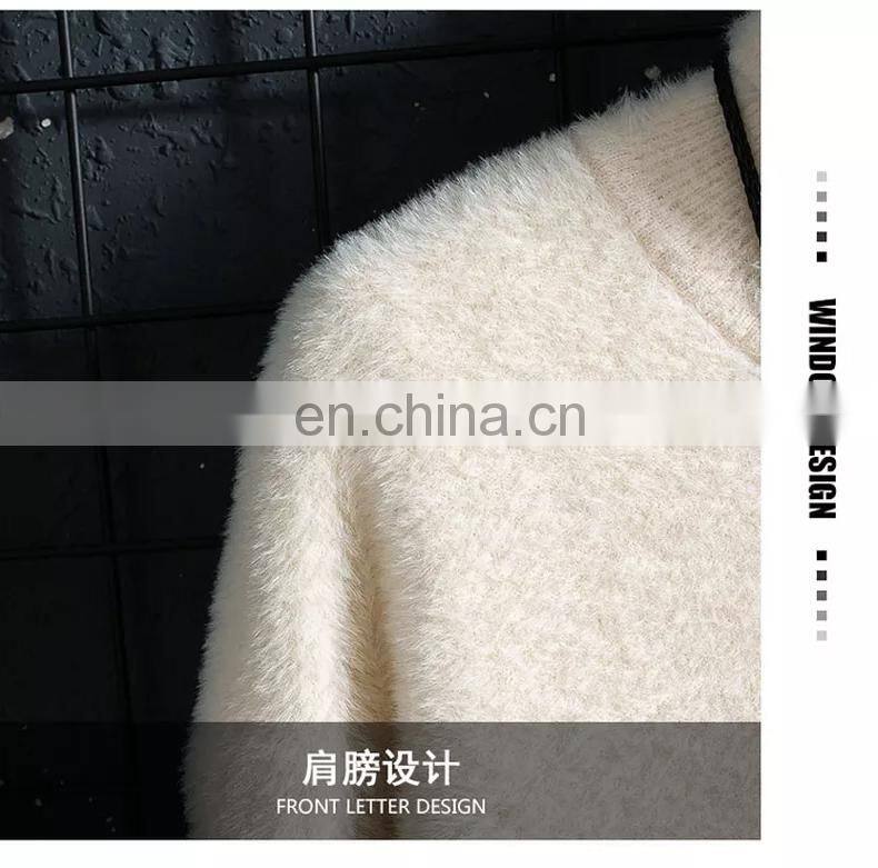 Factory wholesale high quality high-neck loose mink fleece winter plus velvet thick knitted jacket men's sweater