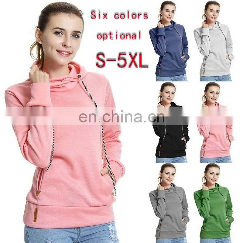 Wholesale custom women's hooded sweater long sleeve casual loose sports pure color hoodie Casual and comfortable