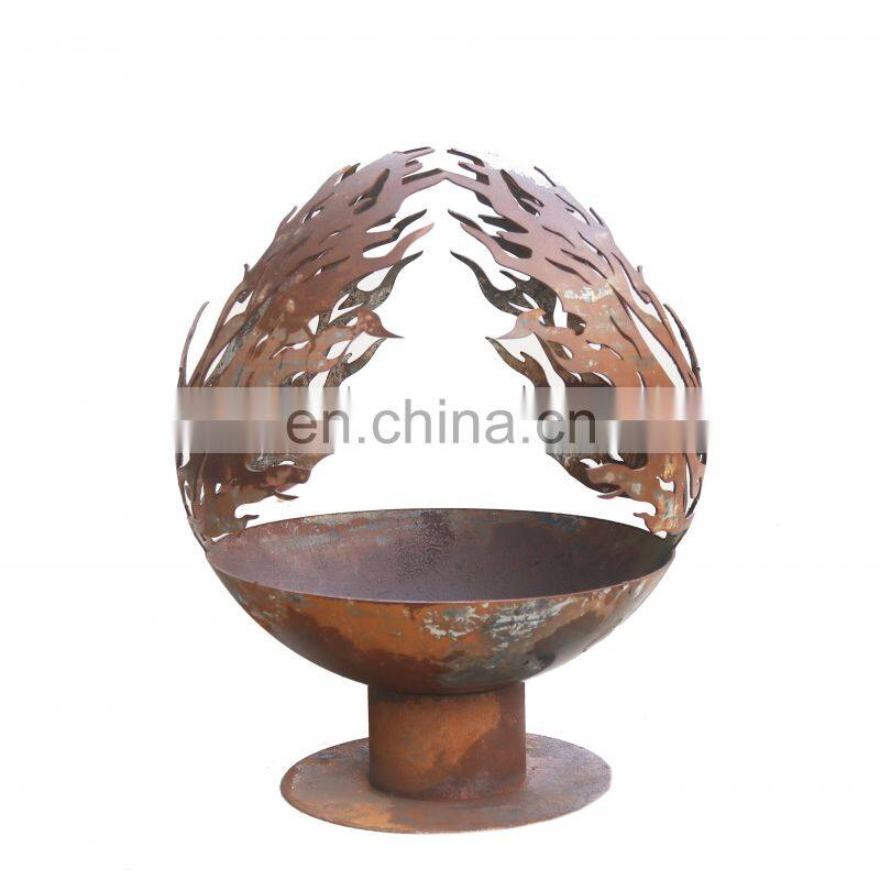 Decoration Laser Cut Globe Warming Corten Steel Outdoor Fire Pit Ball