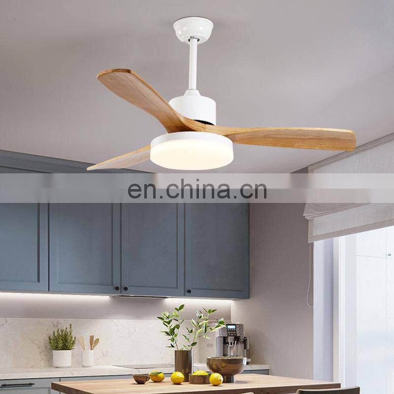 3 blades modern decorative home living room copper pendant lighting wireless indoor ceiling fan wood with led lamp for kitchen