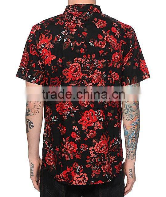Wholesale Rose Printed Hawaiian Short Sleeve Mens Shirts
