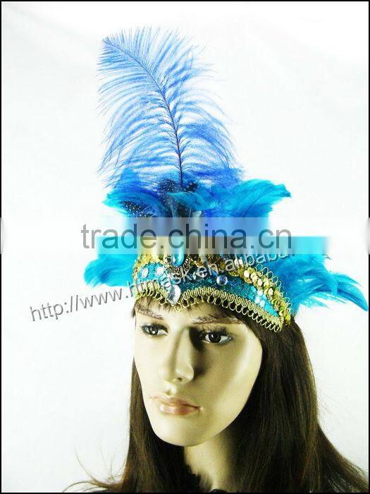 handmade wholesale blue natural ostrich feather headdress indian