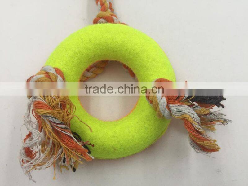 Colored weaving cotton rope pet toys with dog
