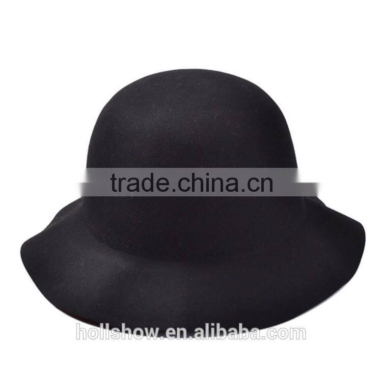 New Arrival Casual Vintage Elegant Lady Women Wide Brim Fedora Real Wool Hat