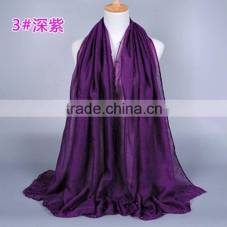 New Design Cotton Colorful Pearl Beads Muslim Hijab Shawl