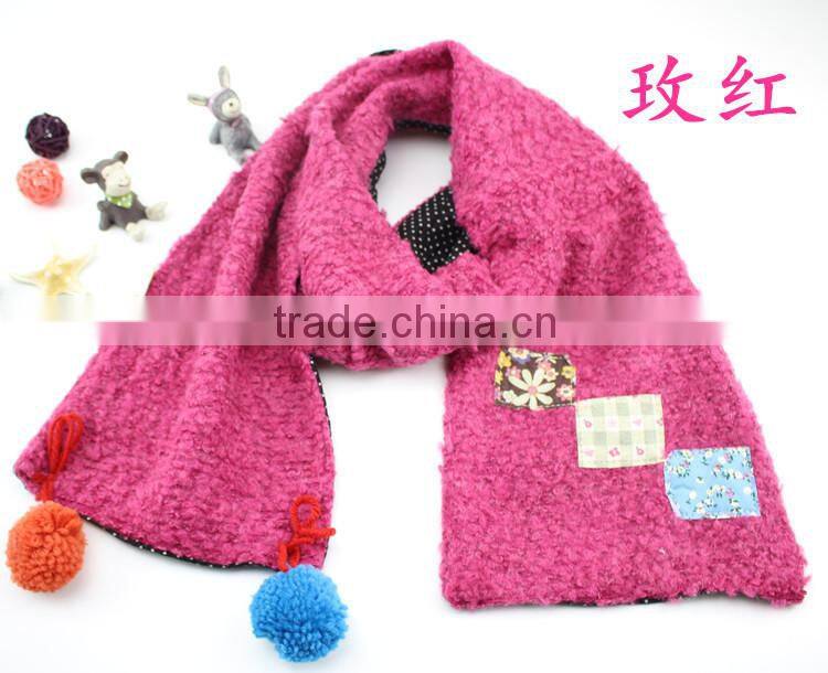 Fashion Cute Small Square Cloth Sewed Two-layer Pom Pom Style Boys Girls Baby Winter Scarf