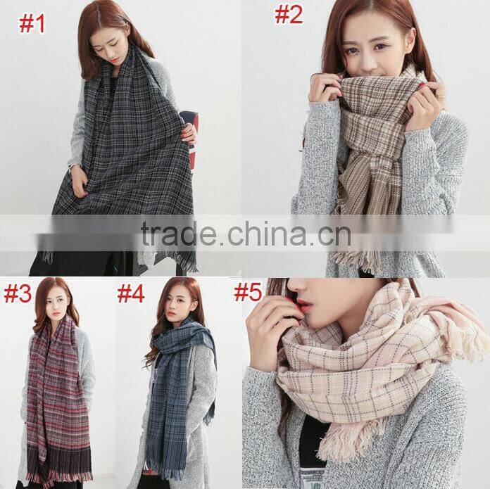 Newest Fringed Tassel Jacquard Checked Plaid Fashion Ladies Winter Wool Scarf