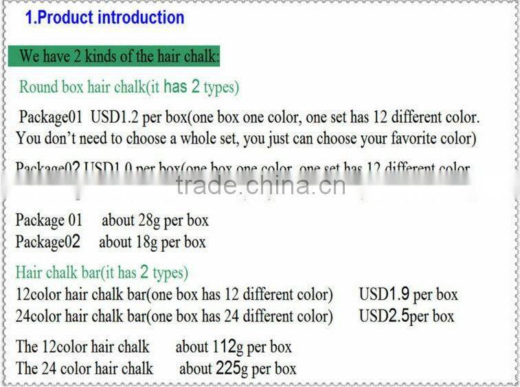 2013 china hot selling fashion colorful hair chalk 12/24 colors for sale