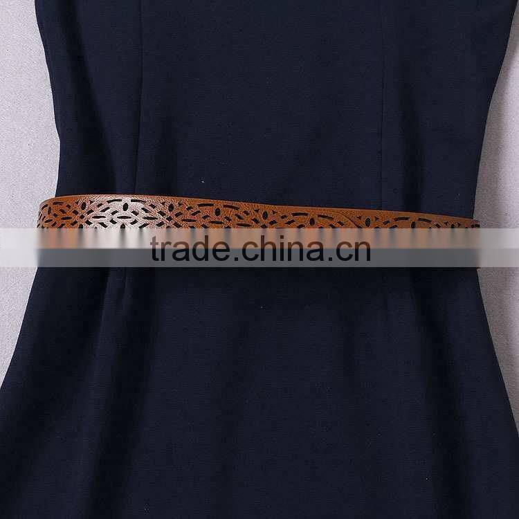 2014 Early autumn designer brief style dress V-neck 3/4 sleeve mid-calf cotton bodycon women casual dresses with belt W18271