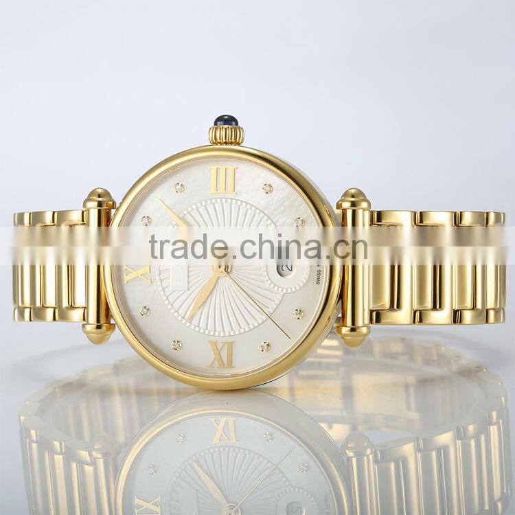 PVD gold ladies stainless steel case steel back watch japan quartz movement Sapphire glass with gold stainless steel band