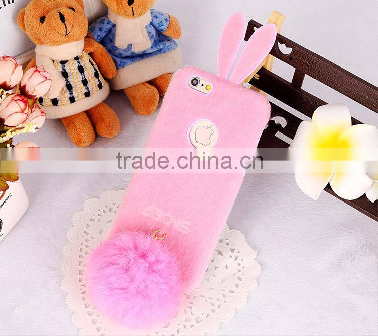 Soft TPU Genuiue Rabbit colorfull Fluffy Fur Tail Ball Phone Case Lxuxry Phone Case for Iphone and for Samsung