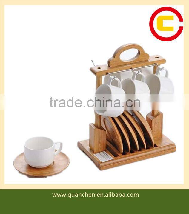 Cup set with bamboo holder &coaster