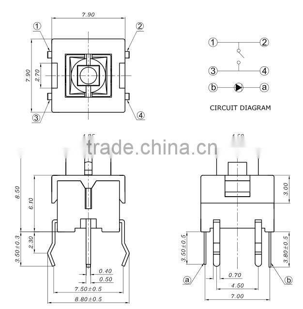 LED dip tact switch 8*8mm green color