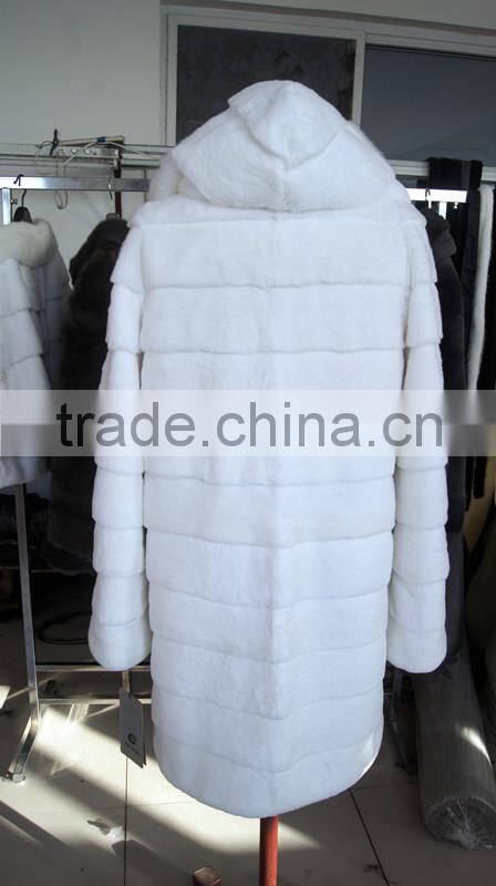 long white rex rabbit fur jacket with mink trim