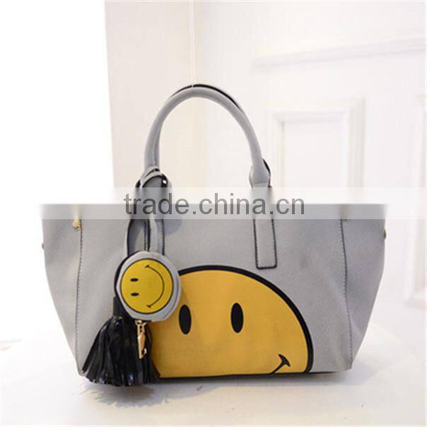 Novelty smiling face cartoon ladies PU tote bags
