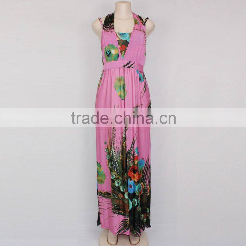 Ladies Pink Fallen Maxi Dresses Long Dresses Boho Summer Beach Dress