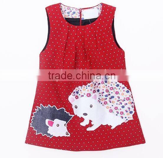 Sweet child fall sleeveless cute animal pattern flannelette vest dress children clothing