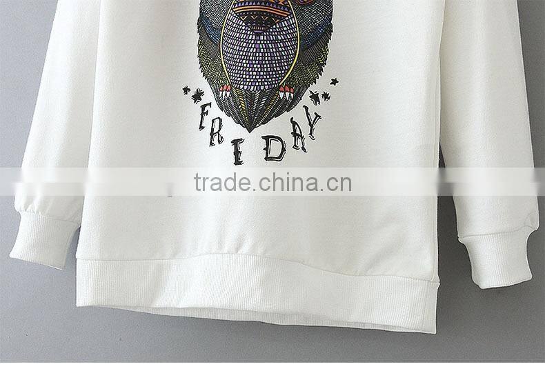 Korean casual All-Purpose Style fashionable crew neck Owl-Pattern female fitness wear