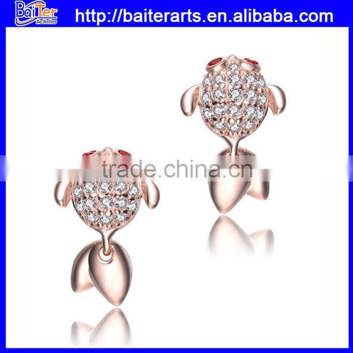 Custom Rice Pearl Pave Heart Zircon 925 Sterling Silver Pearl Earrings Stud