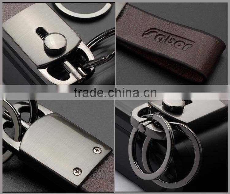 High Quality Double Rings Leather Keychains