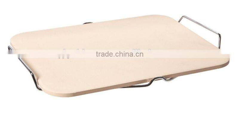15inch x 12inch Rectangle Ceramic Baking Pizza Stone with Wire Frame