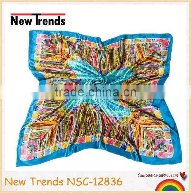Blue elegant paisley imitate silk square scarf 90*90 cm