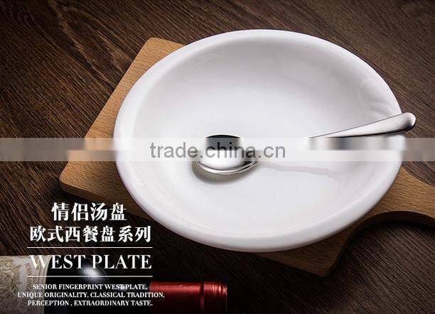 New 2016 ceramic dinnerware modern kitchen design dinner white round deep soup plate and dish for wedding