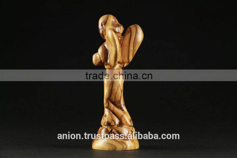 Olive Wood Carved Holiday Figurine Of Angel. Medium Size.