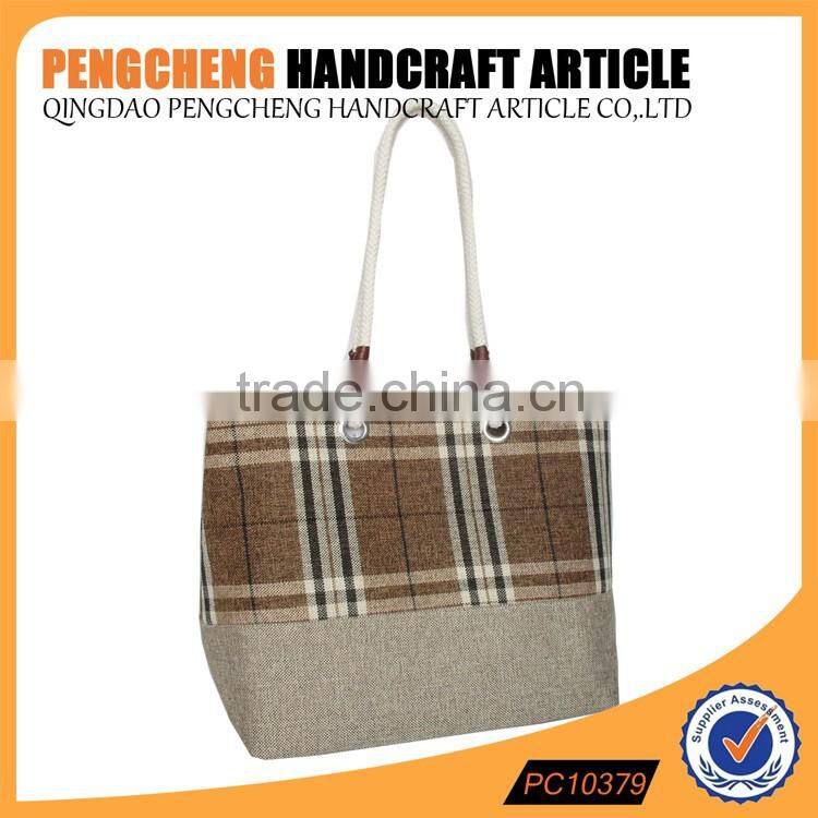 women polyester stripe shoping handbags cotton handle