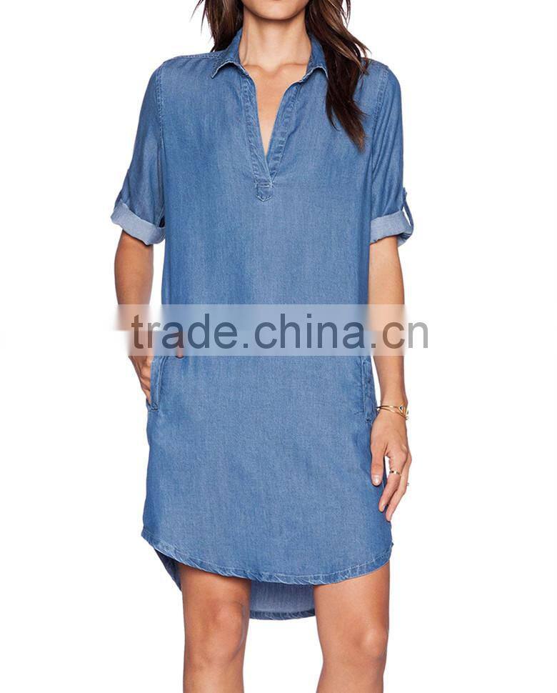 Half sleeve denim summer shirt dress for girls SYA15114