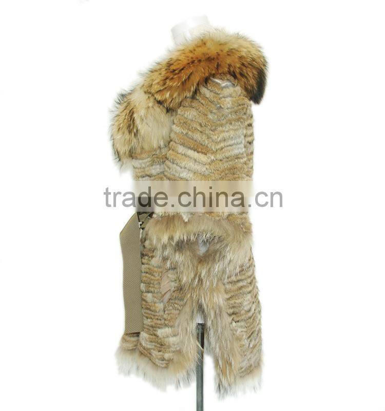 Women bat-shawl style rabbit fur shawl with raccoon fur collar,KZ14127
